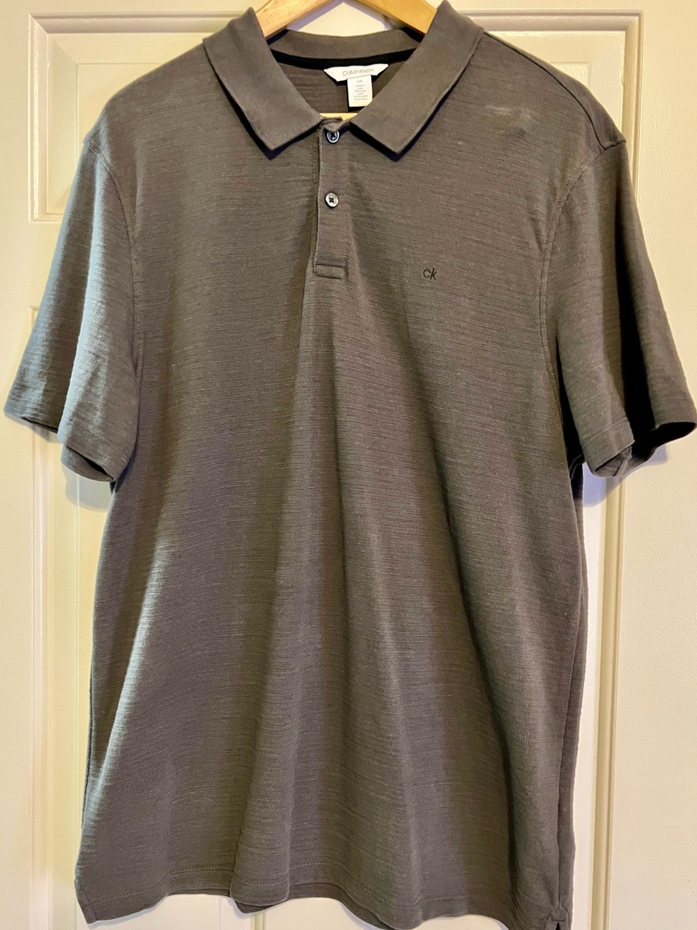 Calvin Klein Men's Heather Charcoal Gray Liquid Cotton Polo Shirt - Size L